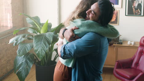 happy young couple hugging