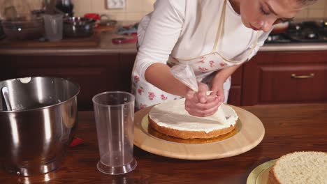 woman decorating a cake