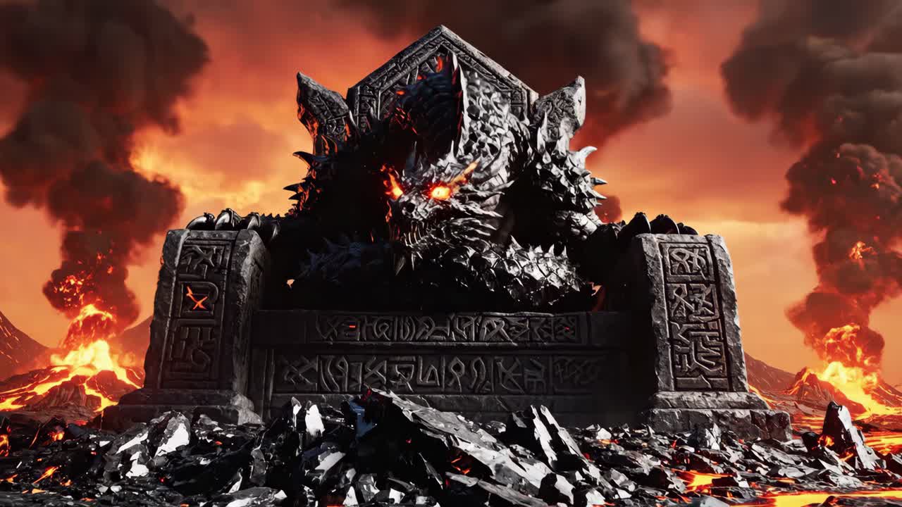 Dragon on a Throne in a Volcanic Landscape