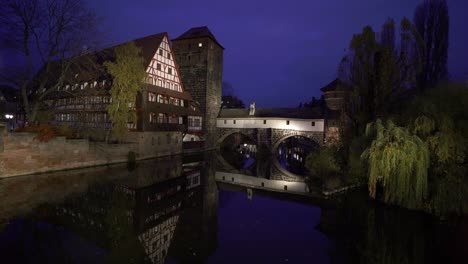 night view of nuremberg with the famous historical landmark hankerhaus museum