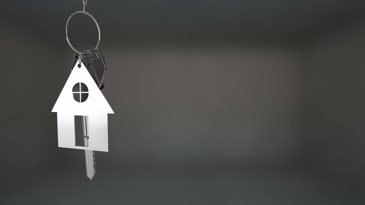 animación de llavero en forma de casa sobre un fondo borroso