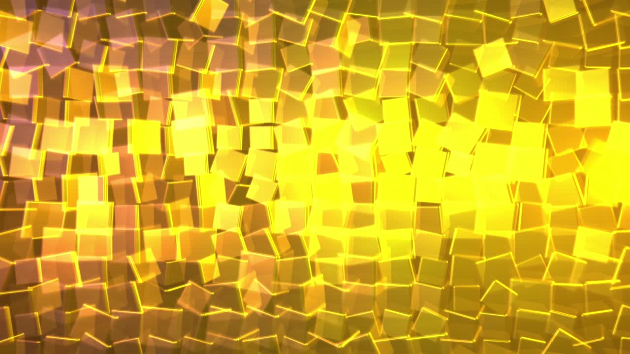 formas geométricas 3d abstractas en filas girando en fondo dorado, bucle sin costuras. animación. pequeños cubos amarillos girando sin fin en diferentes direcciones
