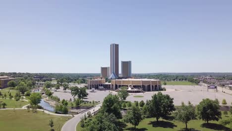 aerial view of tulsa convention center and skyline