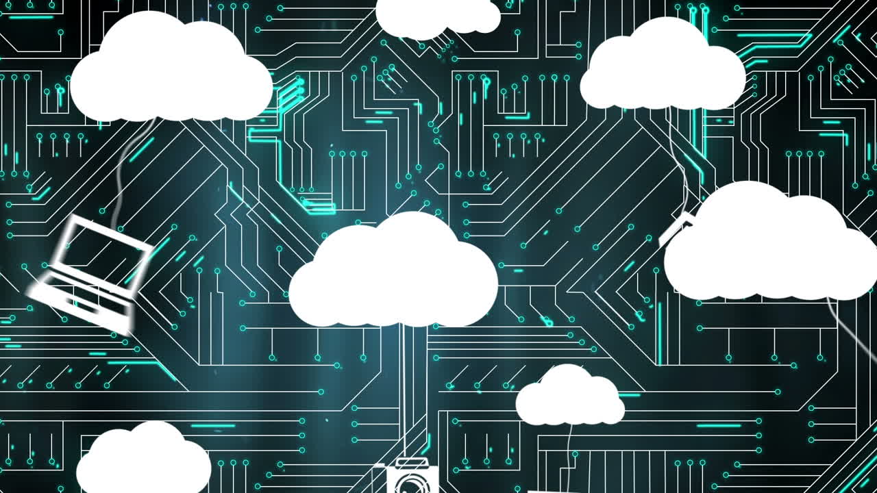 анимация медиа-икон и сети соединений на черном фоне