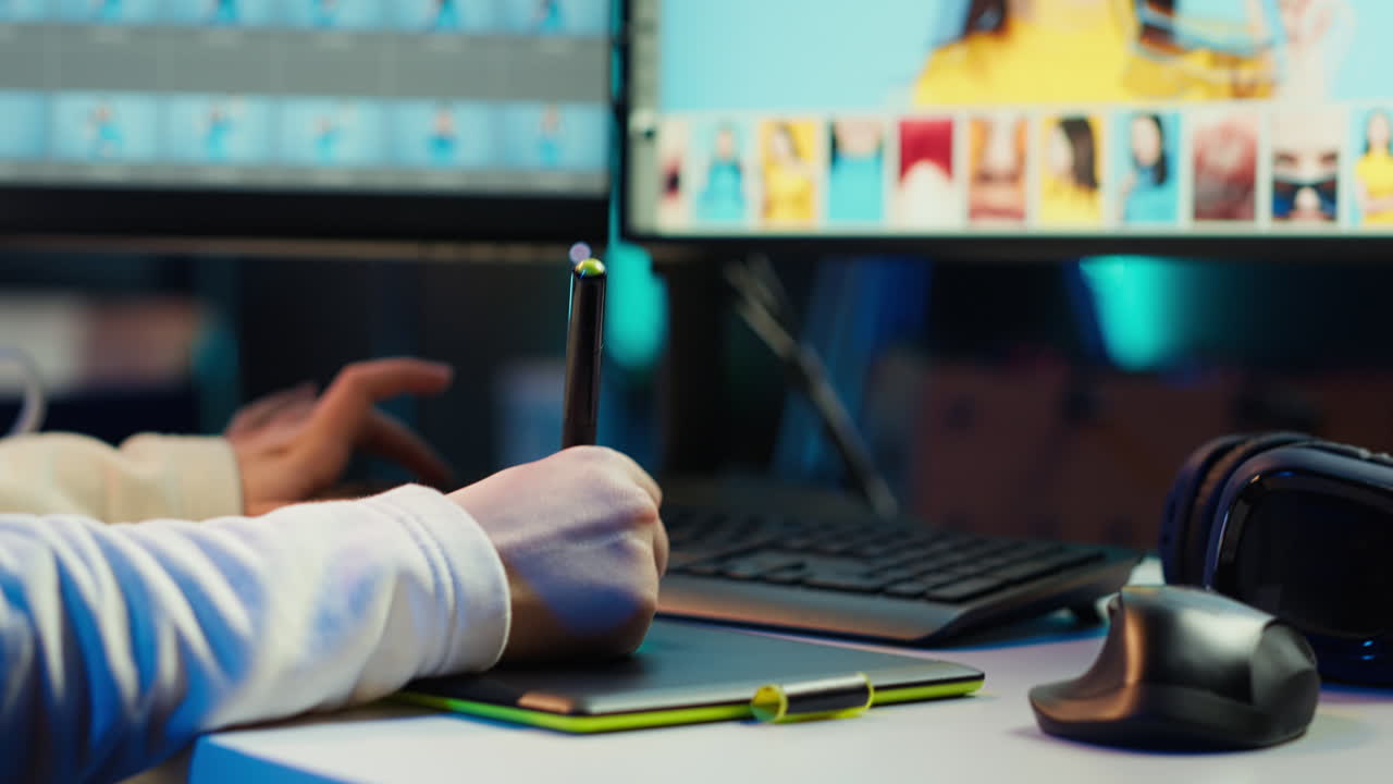 editor de fotos que utiliza una tableta gráfica para retocar fotografías