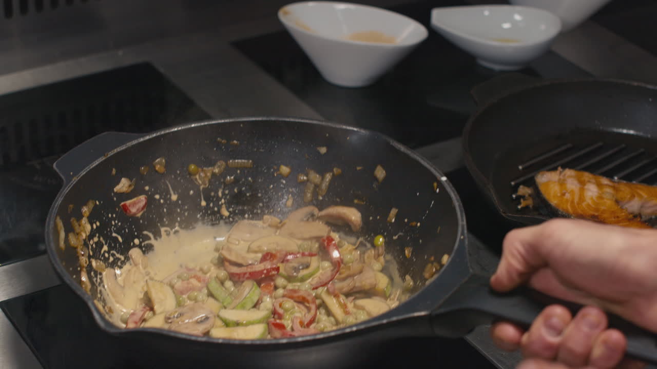 Boiling Cream Sauce At Restaurant Kitchen