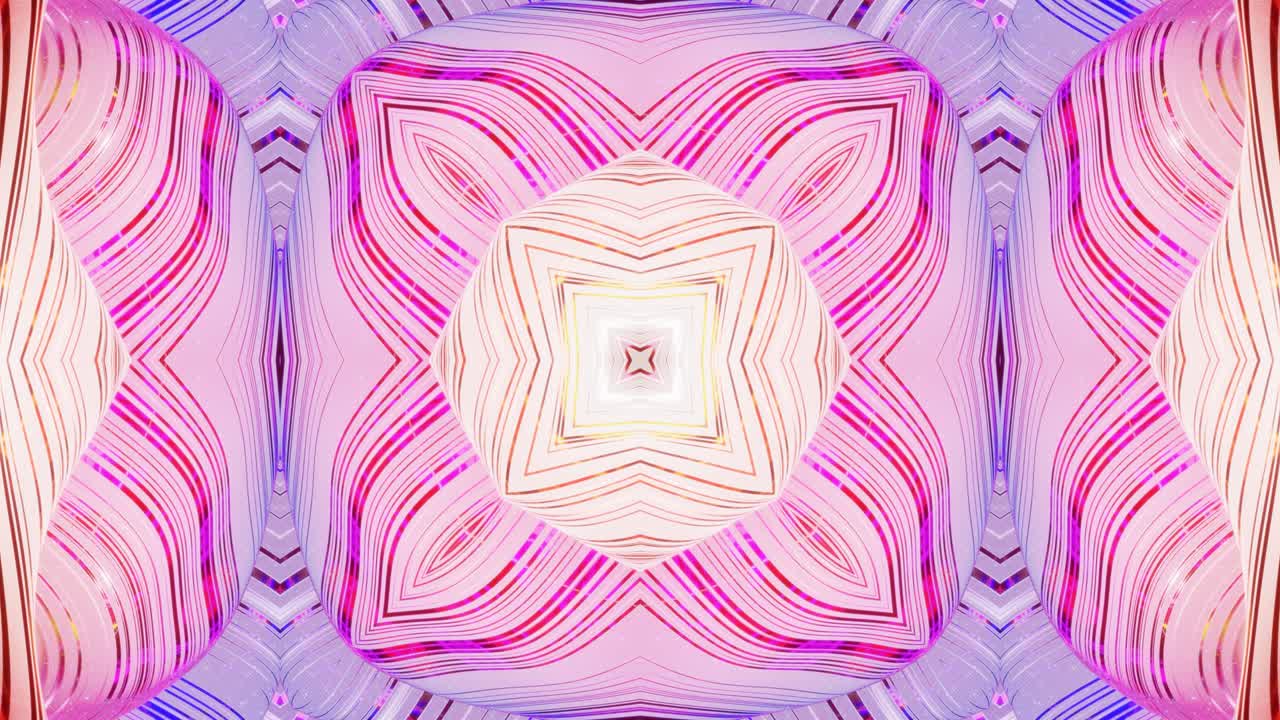 patrón ondulado líquido como el caleidoscopio con olas o mandala, gradiente multicolor. 3d elegante abstracto en bucle bg, estructura simétrica ondulada de líquido brillante. animación fluida colorida de moda 4k.