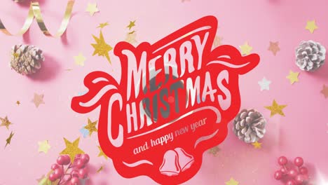 Animation-of-merry-christmas-text-over-pine-cones