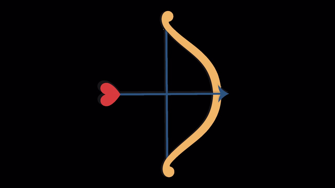 Arco di Cupido e Freccia a Cuore Animati su Sfondo Nero