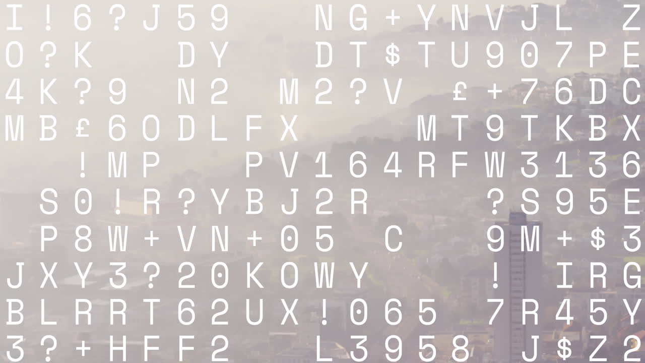 animación del procesamiento de datos frente a una vista aérea del paisaje urbano