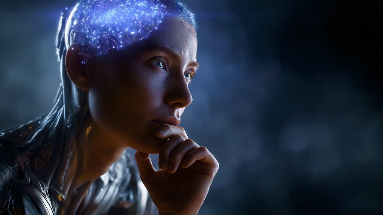 Un cyborg riflessivo: esplorazione dell'intersezione tra umanità e intelligenza artificiale in una straordinaria rappresentazione visiva di una mente futuristica