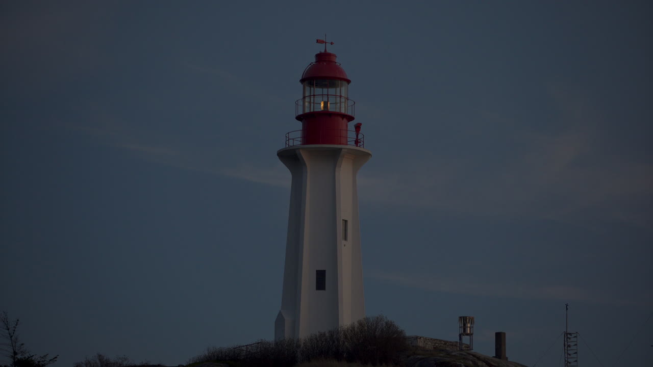 A Close-Up Nighttime View of the Point Atkinson Light House Framed Left of Center