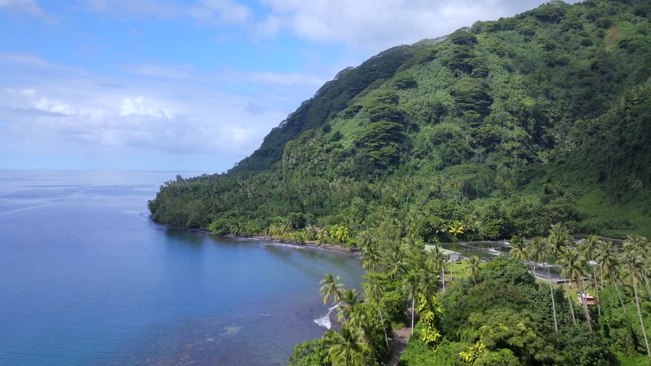 Aerial View of Tropical Beach and Lush Green Mountain