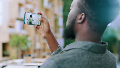 black man, phone or meeting presentation recording