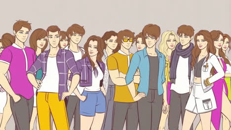 diverse group of cartoon young adults