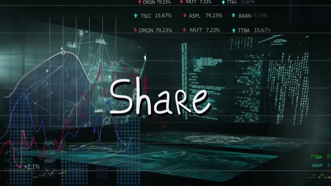 검은 바탕의 화면에서 다양한 데이터 처리를 공유하는 애니메이션