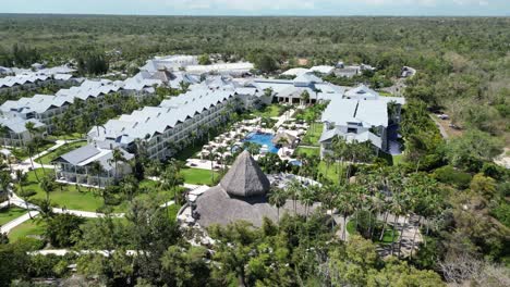 aerial shot of a vacational hotel and resort in saona island, dominican republic