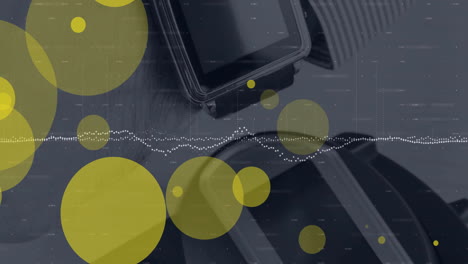 animación de puntos amarillos y procesamiento de datos a través de auriculares vr