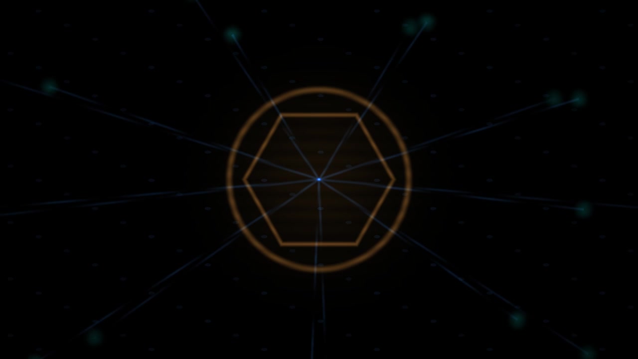 Abstract Digital Background with Glowing Hexagon and Radiating Light Rays