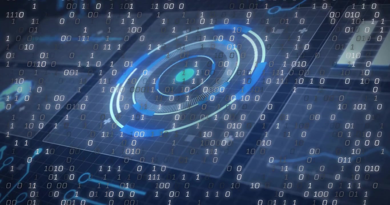 Digital HUD Interface with Binary Code Data Stream