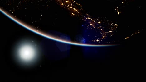 space, sun and planet earth at night