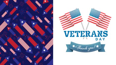 Animation-of-red,-white-and-blue-american-flag-colours-with-veterans-day-text-on-white