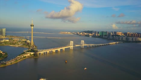 sunset time zhuhai city macau famous tower bridge panorama 4k china