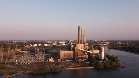 dte river rouge power plant - coal-fired power station in detroit, michigan - drone pullback