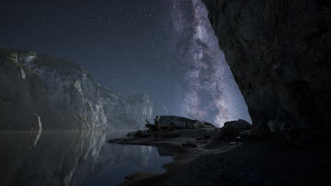 hyperlapse-of-night-starry-sky-with-mountain-and-ocean-beach-in-Lofoten-Norway