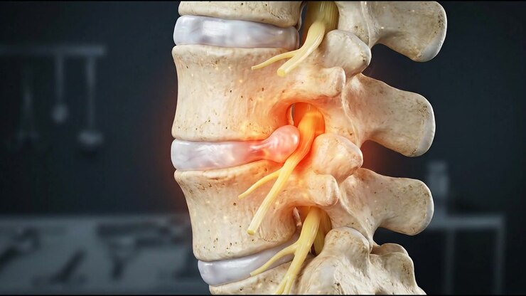 Medical Animation of Herniated Disc Compressing Spinal Nerve