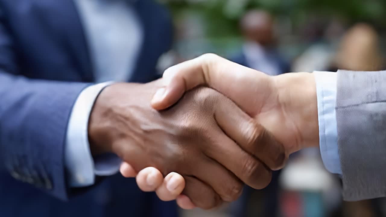 A Formal Handshake Signifying Partnership and Agreement Between Two Business Professionals in a Professional Setting