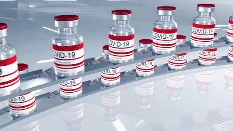 red bottles coronavirus vaccine covid-19. glass vials with sars-cov-2 vaccine. seamless loop 3d render for video editing, loop for video editing, loop