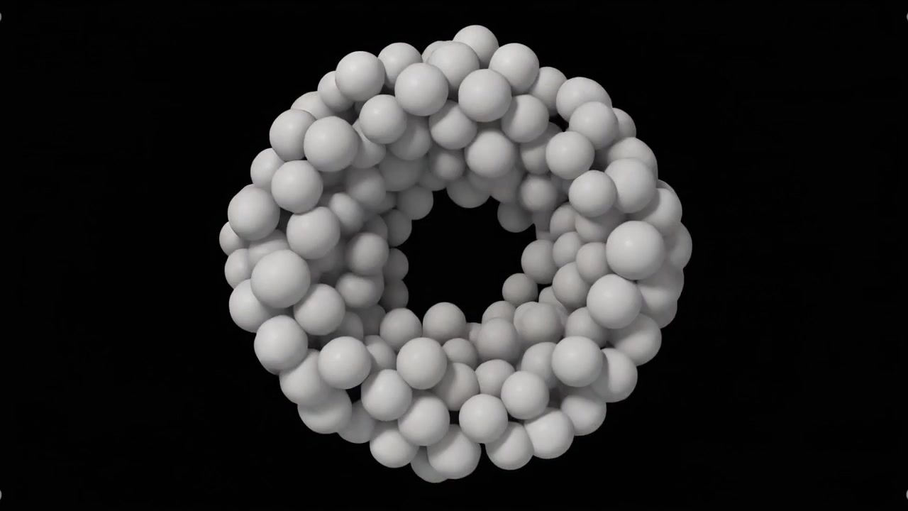 Abstract Animation of White Spheres Forming and Dissolving into a Ring
