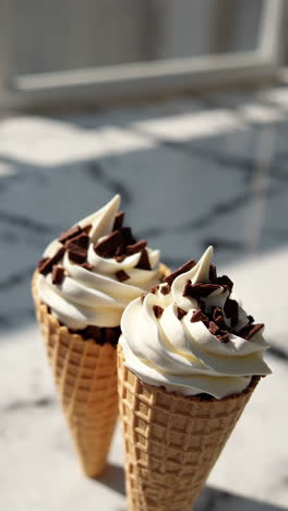 chocolate chip vanilla ice cream cones
