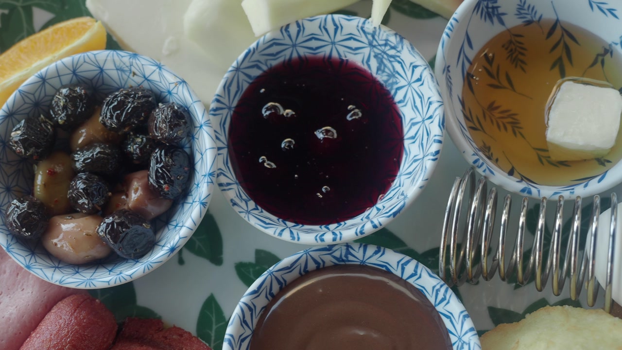 Overhead View of a Rich and Traditional Breakfast Spread