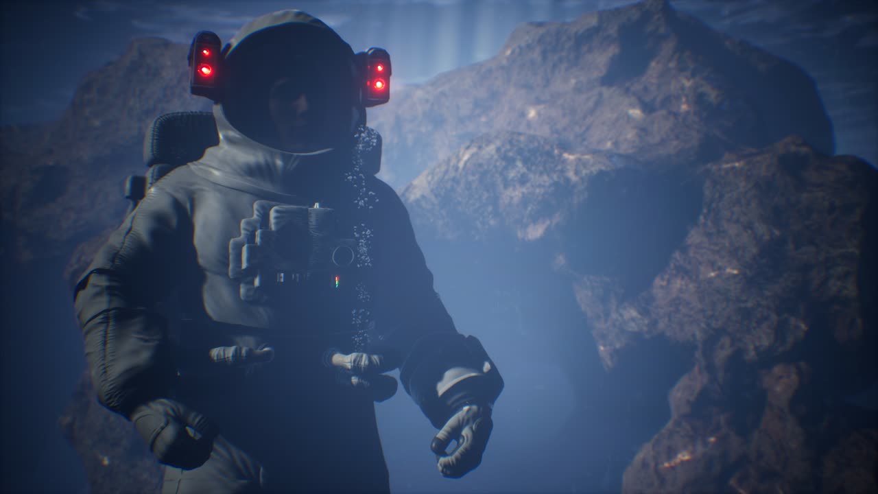 Spaceman astronaut in the sea