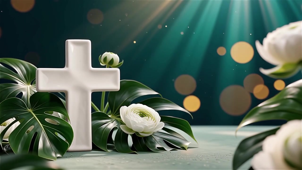 Croce Cristiana Luce Celestiale Sfondo per il Culto.