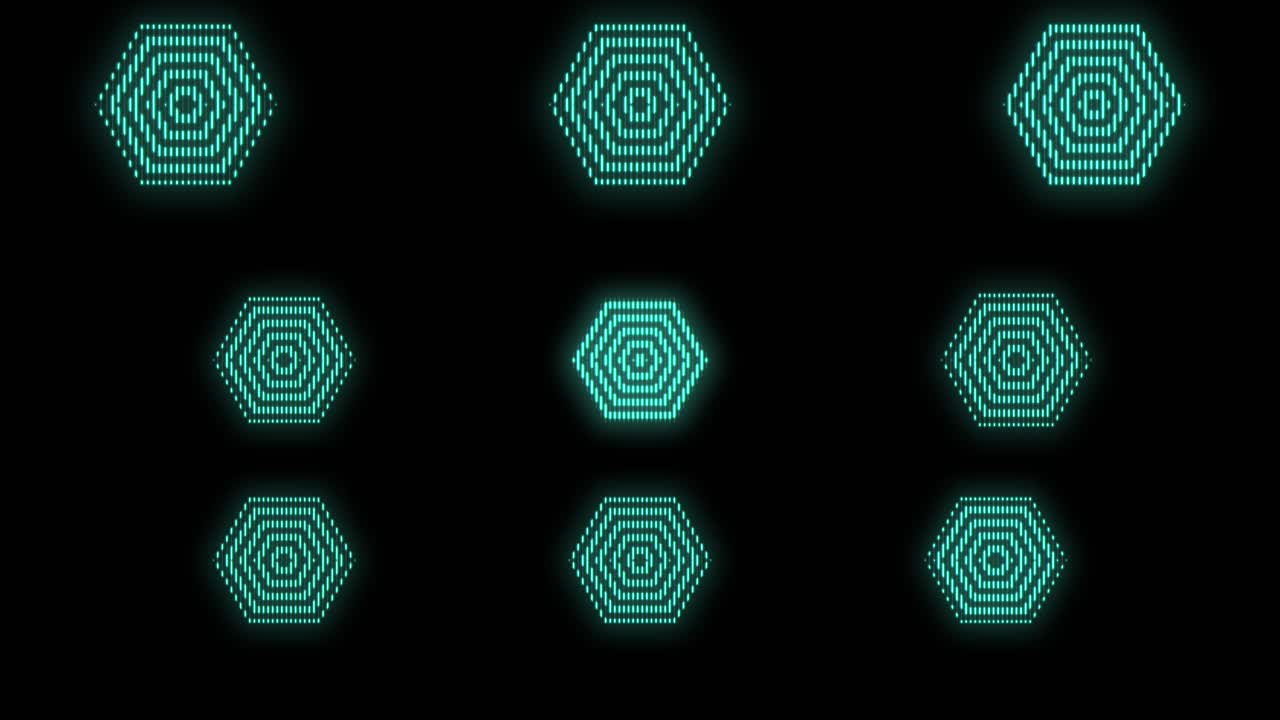 patrón de hexágonos verde neón pulsante en filas 2