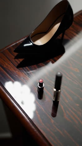 black high heels and red lipstick