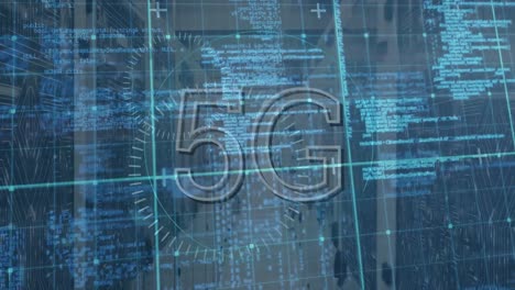 Animation-Von-5g-Text-über-Rundscanner-Und-Datenverarbeitung-Im-Computerserverraum