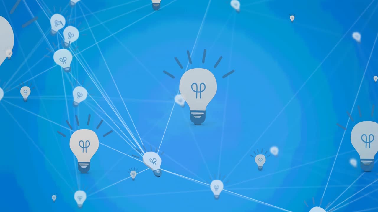 Animation of media icons on blue background