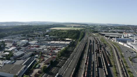 drone aerial views of göttingens station, germany, europe