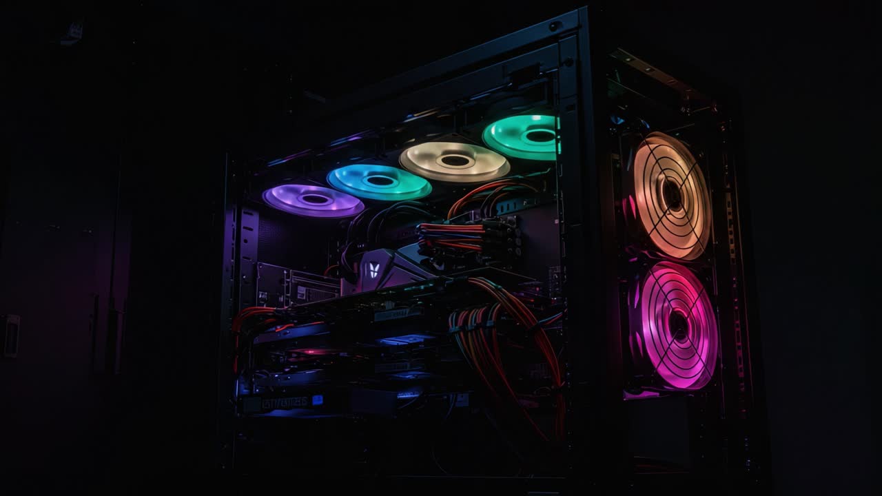 Illuminated Gaming Rig Showcasing Vibrant RGB Lighting with Enhanced Cooling System for Optimal Performance in a Well-Designed Chassis