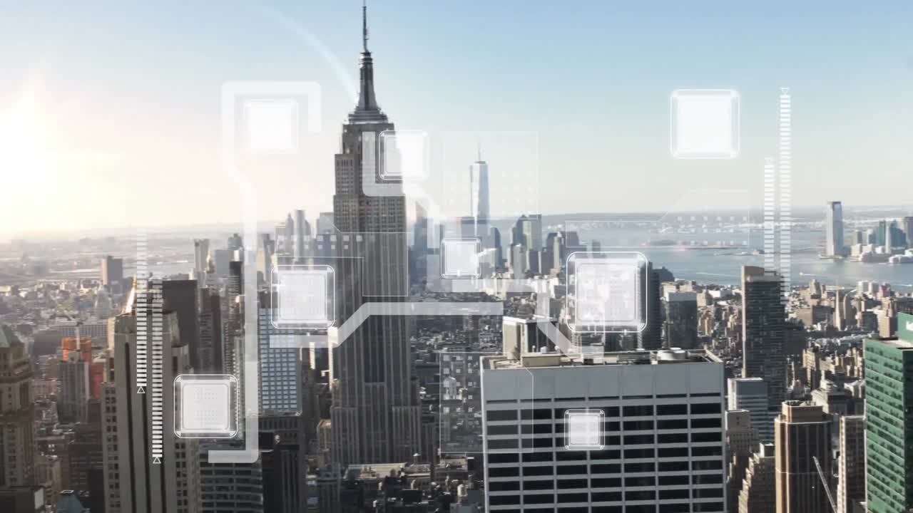 도시 풍경에 대한 네트워크 및 데이터 처리의 애니메이션