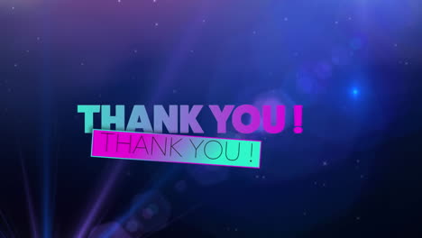 animation of thank you text banner against light spot and lens flare on purple background