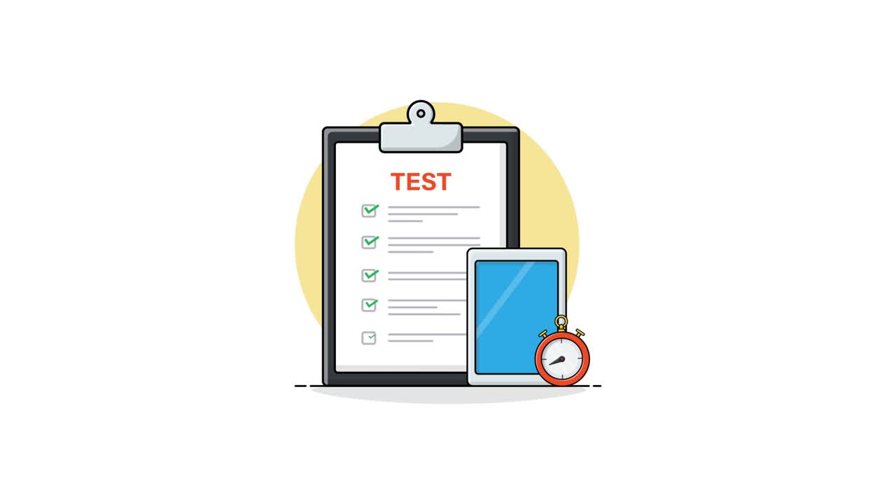 Animated Test Checklist Completion with Stopwatch on Tablet