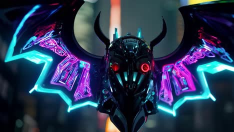 el robot demonio cyberpunk con alas