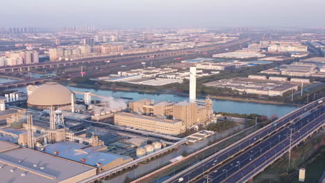green environment generation factory power plant chimneys landscape, industrial area. greenhouse gas smoke polluting atmosphere