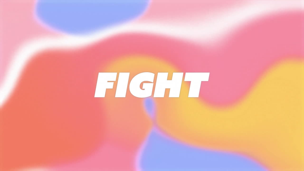 파동 패턴과 함께 다채로운 추상적인 배경에 텍스트 애니메이션을 싸우십시오.