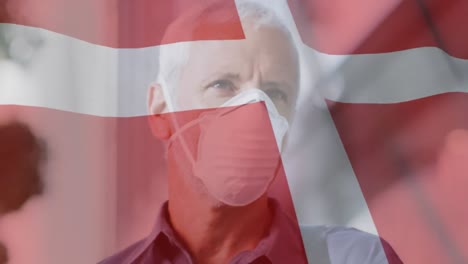 Animation-of-flag-of-denmark-waving-over-man-in-face-masks